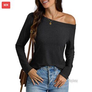 Off Shoulder Long Sleeve Top Loose Fit Casual Tee Sexy Fashion